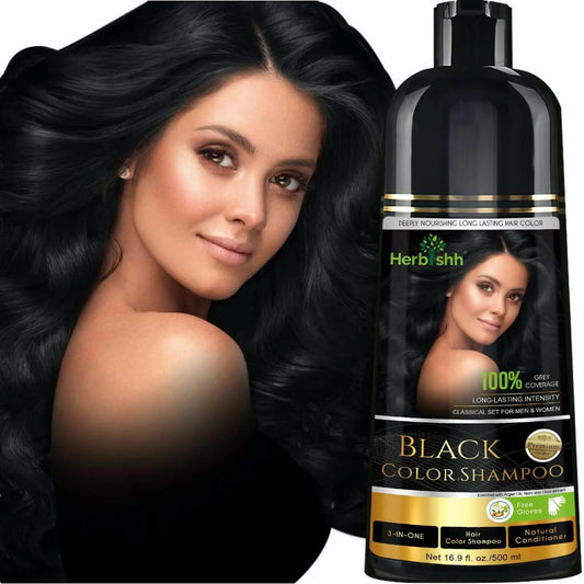 HealNest Black Herbal Hair Dye Shampoo – 3-in-1 Grey Coverage Care