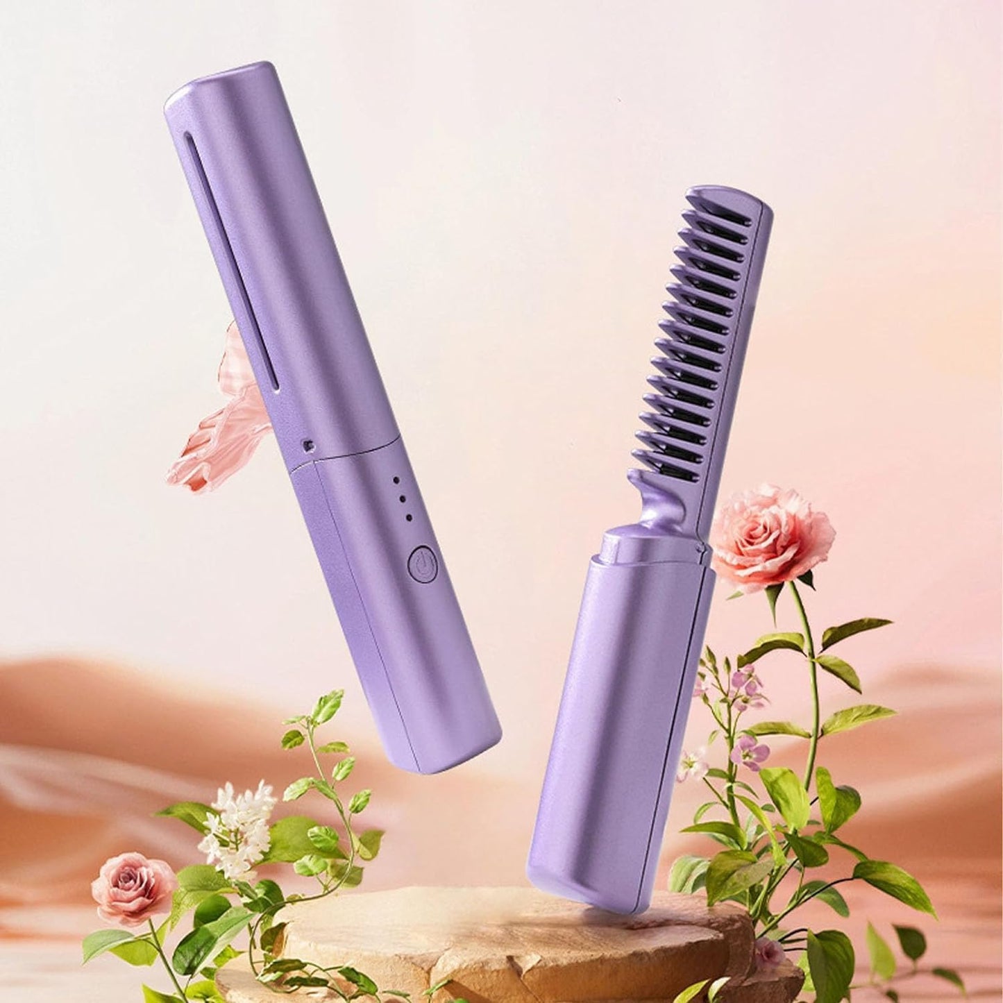 Meneflix Portable Mini Hair Straightener – Cordless, Rechargeable, Adjustable Hot Comb
