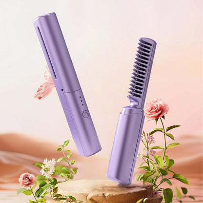 Meneflix Portable Mini Hair Straightener – Cordless, Rechargeable, Adjustable Hot Comb