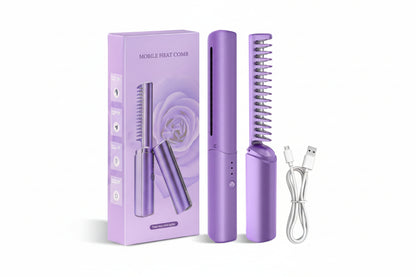 Meneflix Portable Mini Hair Straightener – Cordless, Rechargeable, Adjustable Hot Comb