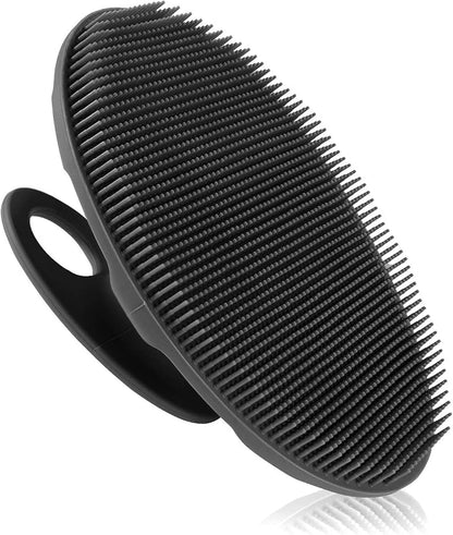Exfoliating Silicone Body Scrubb, Shower Scrubber for Body, Silicone Bath Loofah and Scalp Massager (Black)