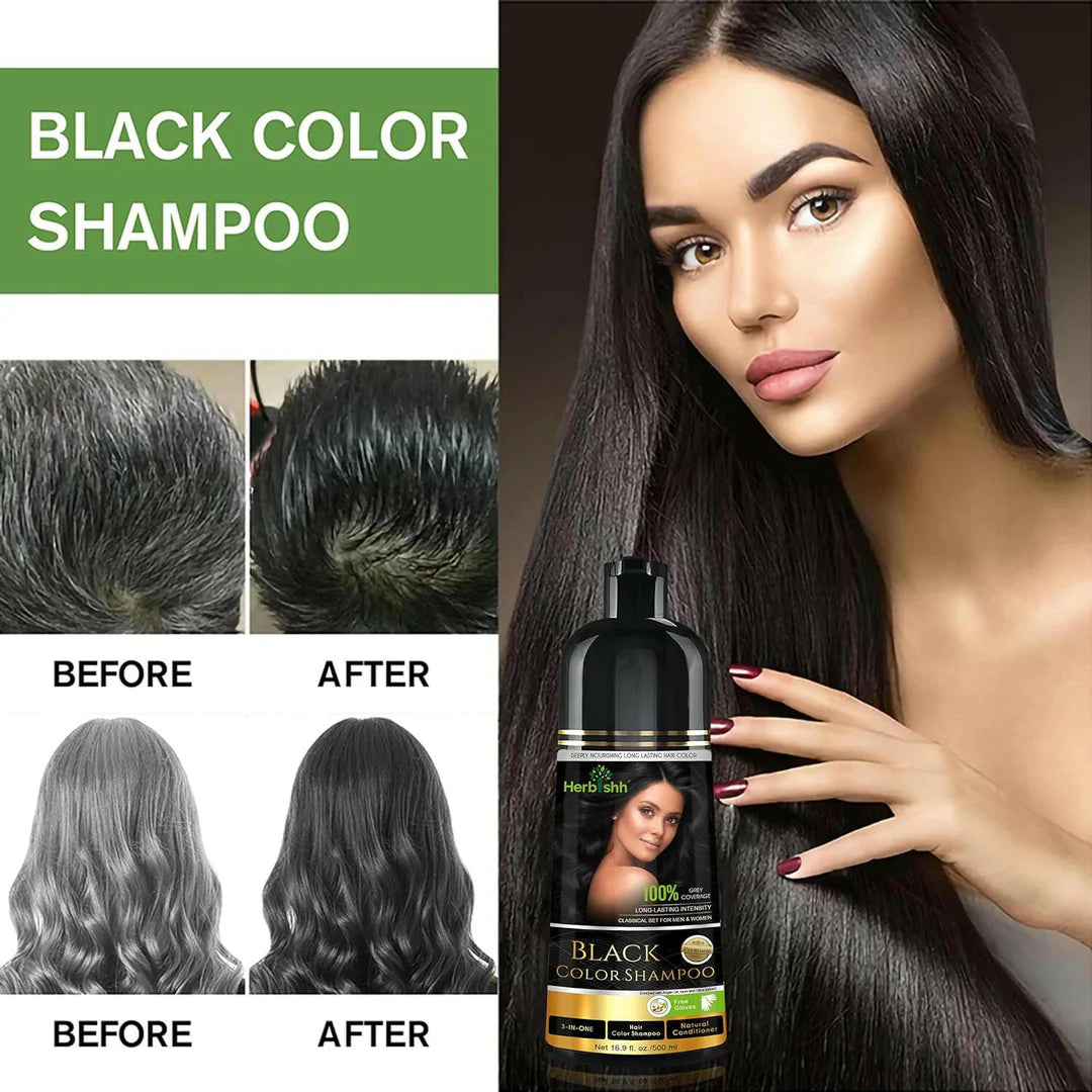 HealNest Black Herbal Hair Dye Shampoo – 3-in-1 Grey Coverage Care