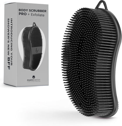 Exfoliating Silicone Body Scrubb, Shower Scrubber for Body, Silicone Bath Loofah and Scalp Massager (Black)