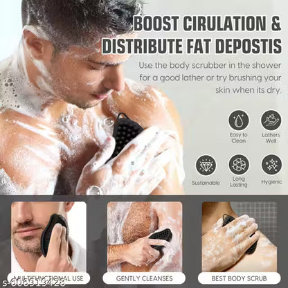 Exfoliating Silicone Body Scrubb, Shower Scrubber for Body, Silicone Bath Loofah and Scalp Massager (Black)